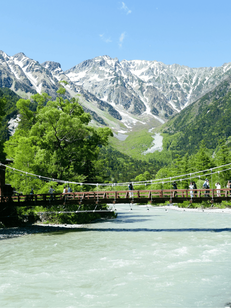 上高地的河童橋和穗高連峰